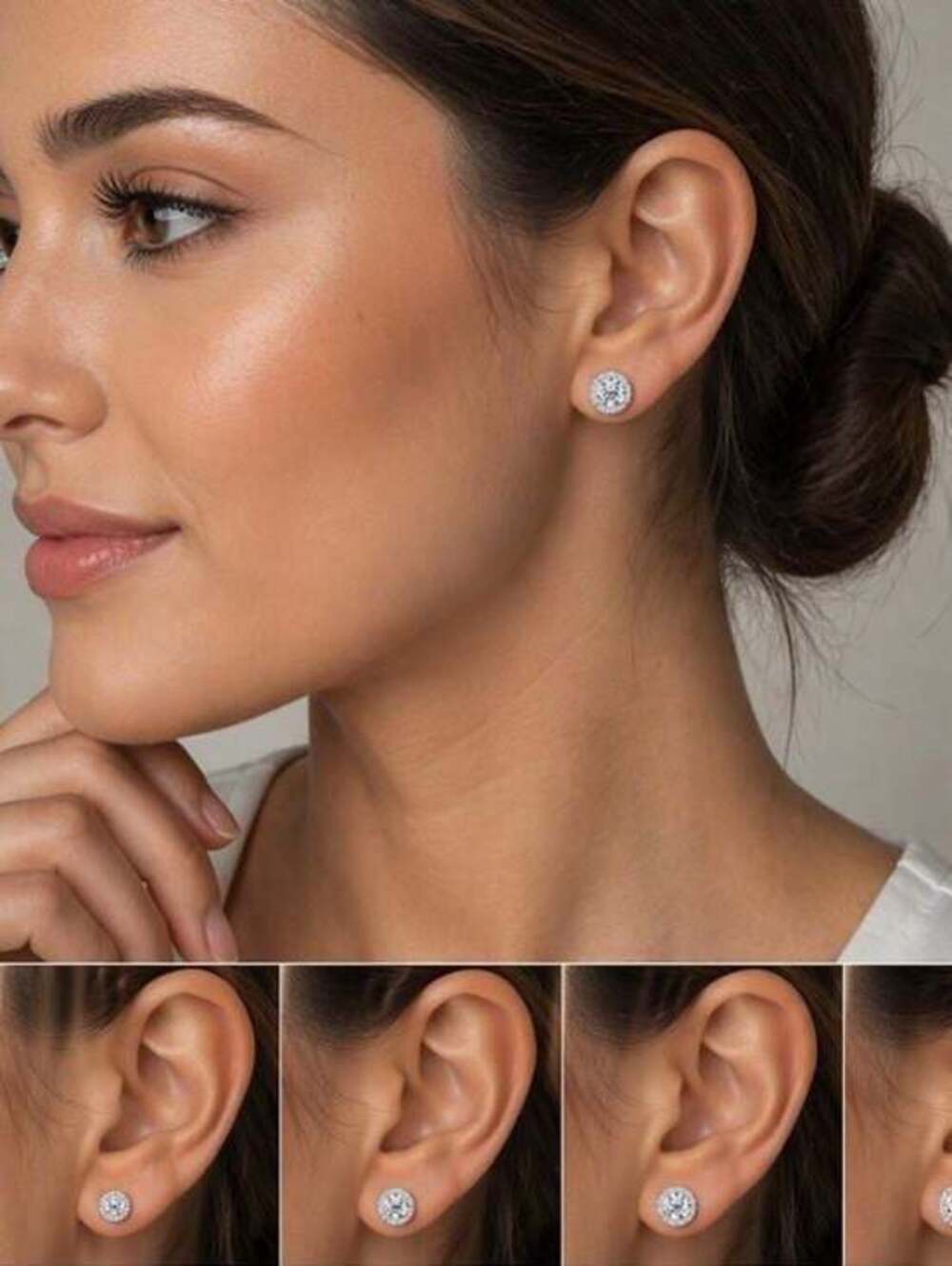 Sterling Silver White Cz Halo Stud Earrings